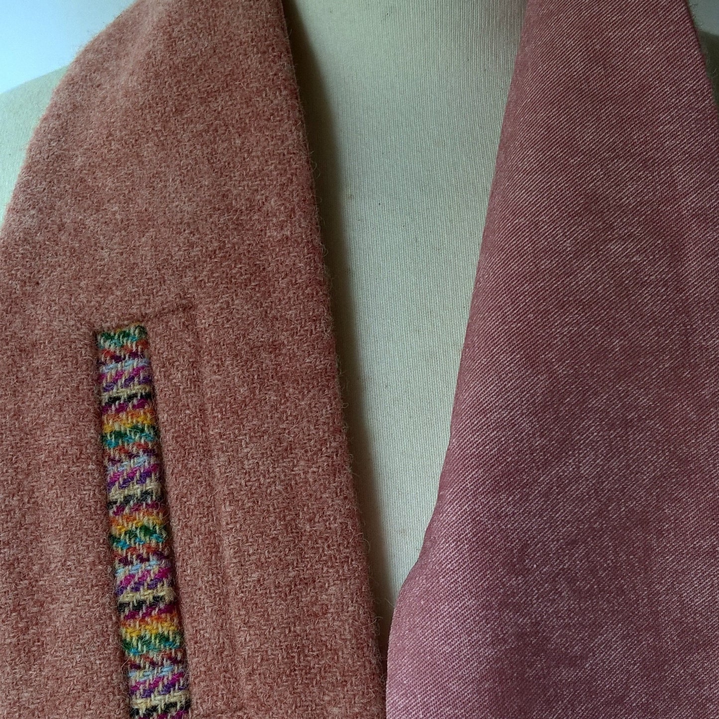 Harris Tweed scarf lined with pink cotton denim
