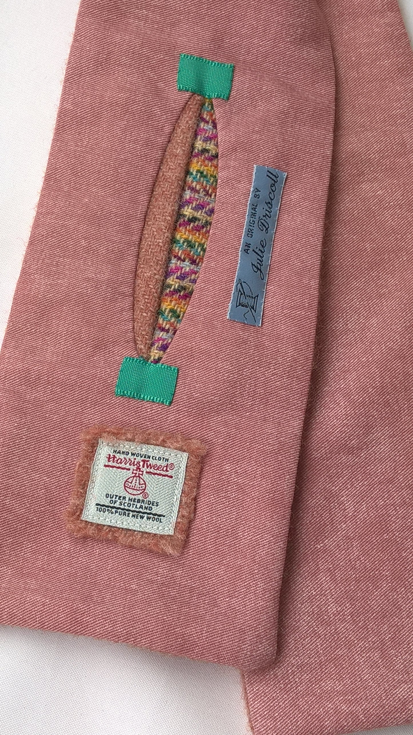 Pink Harris Tweed wool & denim scarf
