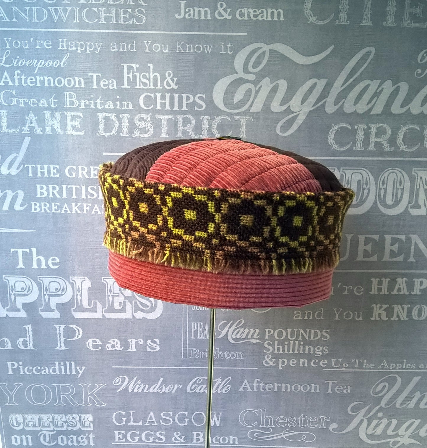 Brimless Hat with Welsh Wool Tapestry and Cashmere Cord