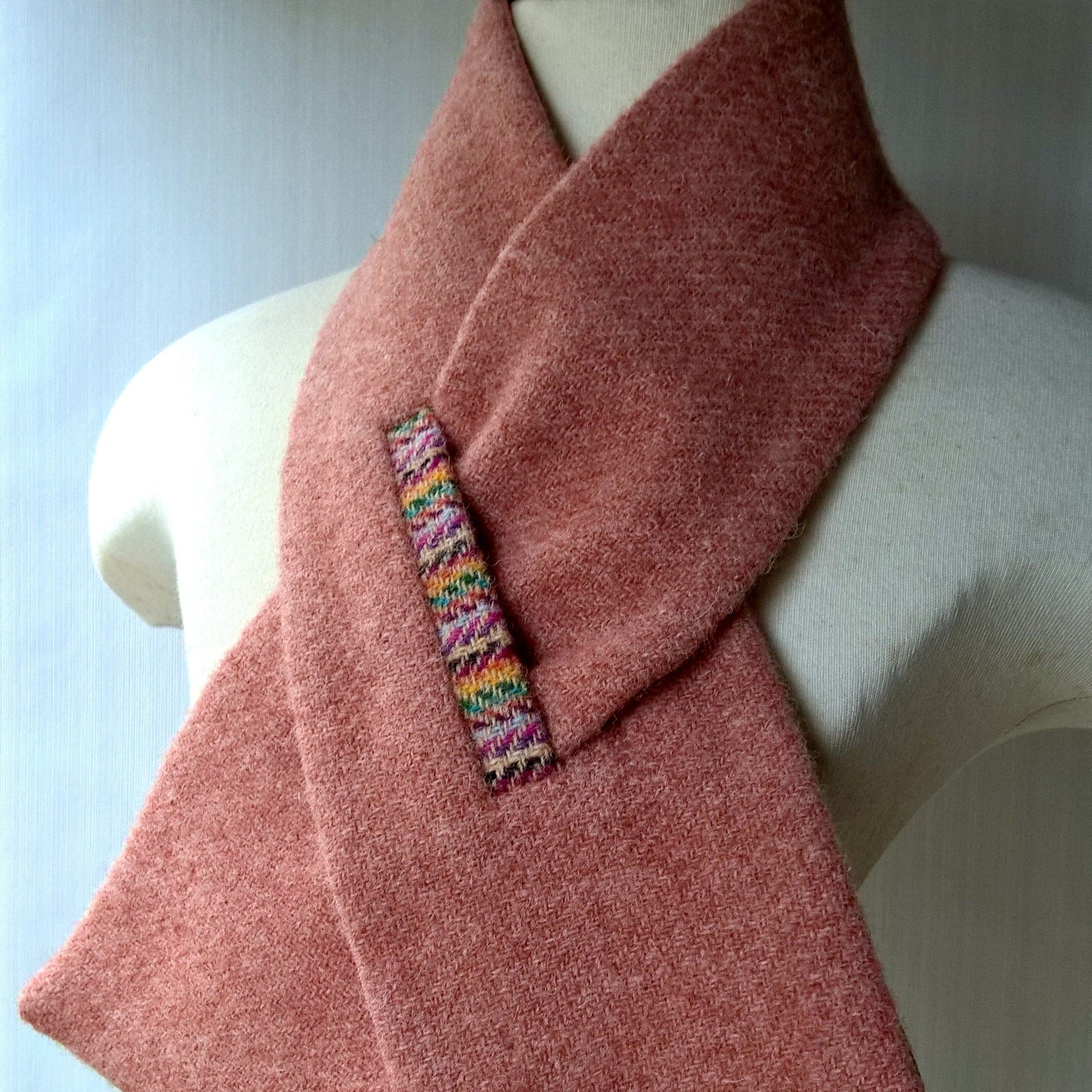 Harris tweed wool scarf cravat with rainbow keyhole closure