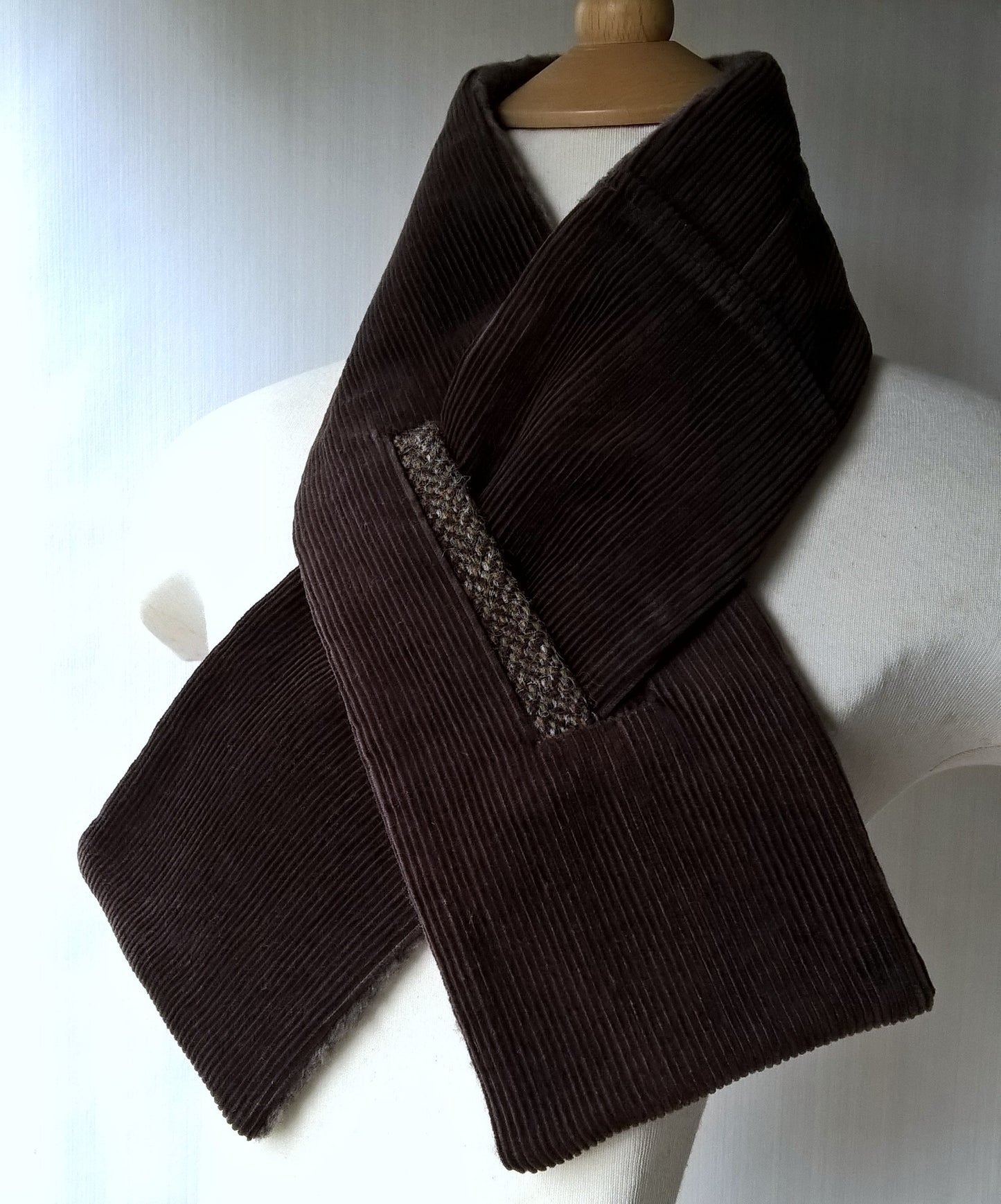 Brown corduroy and marl fleece cravat style scarf