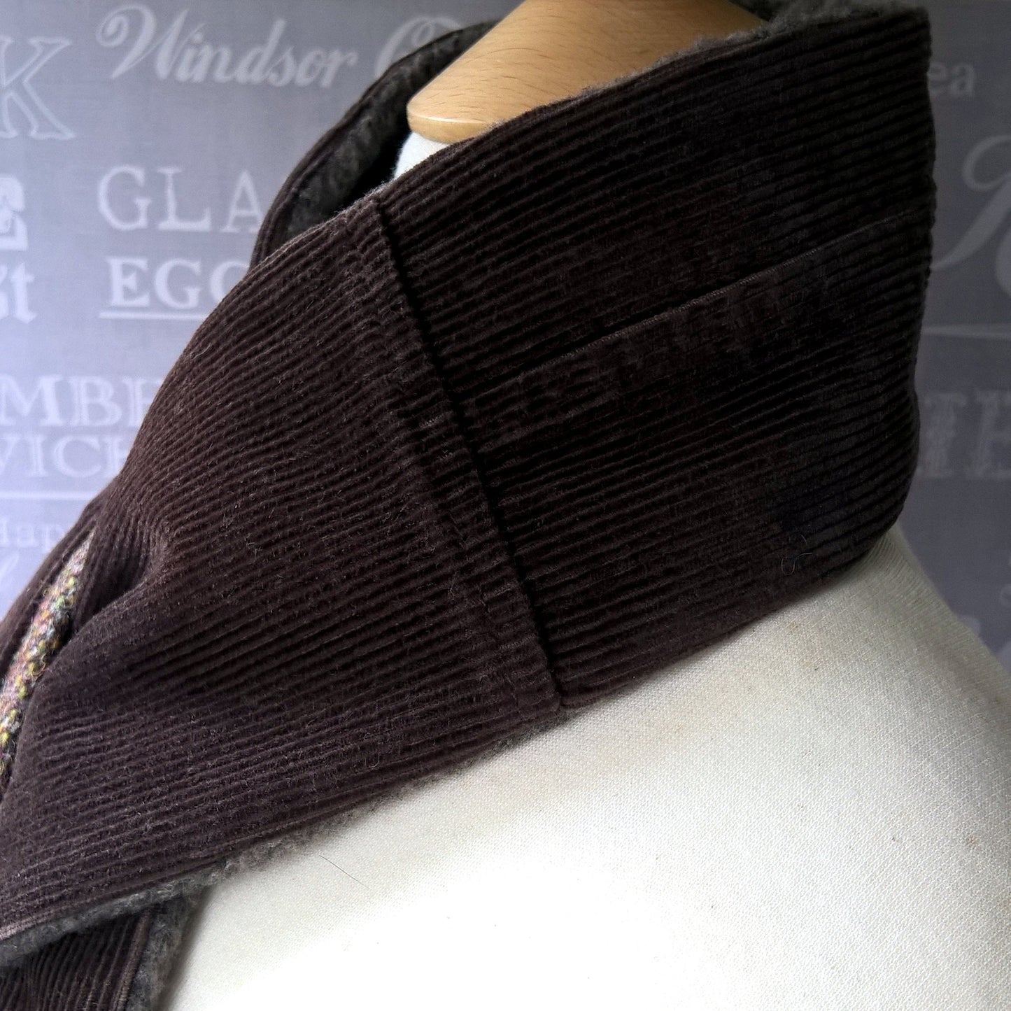 Upcycled brown corduroy neck warmer with marl fleece lining