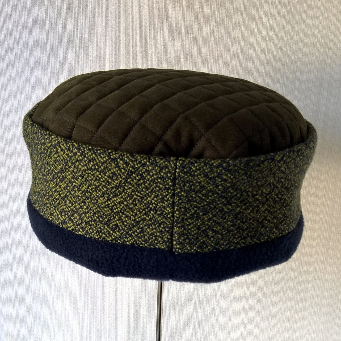 Green wool and fleece hat back view