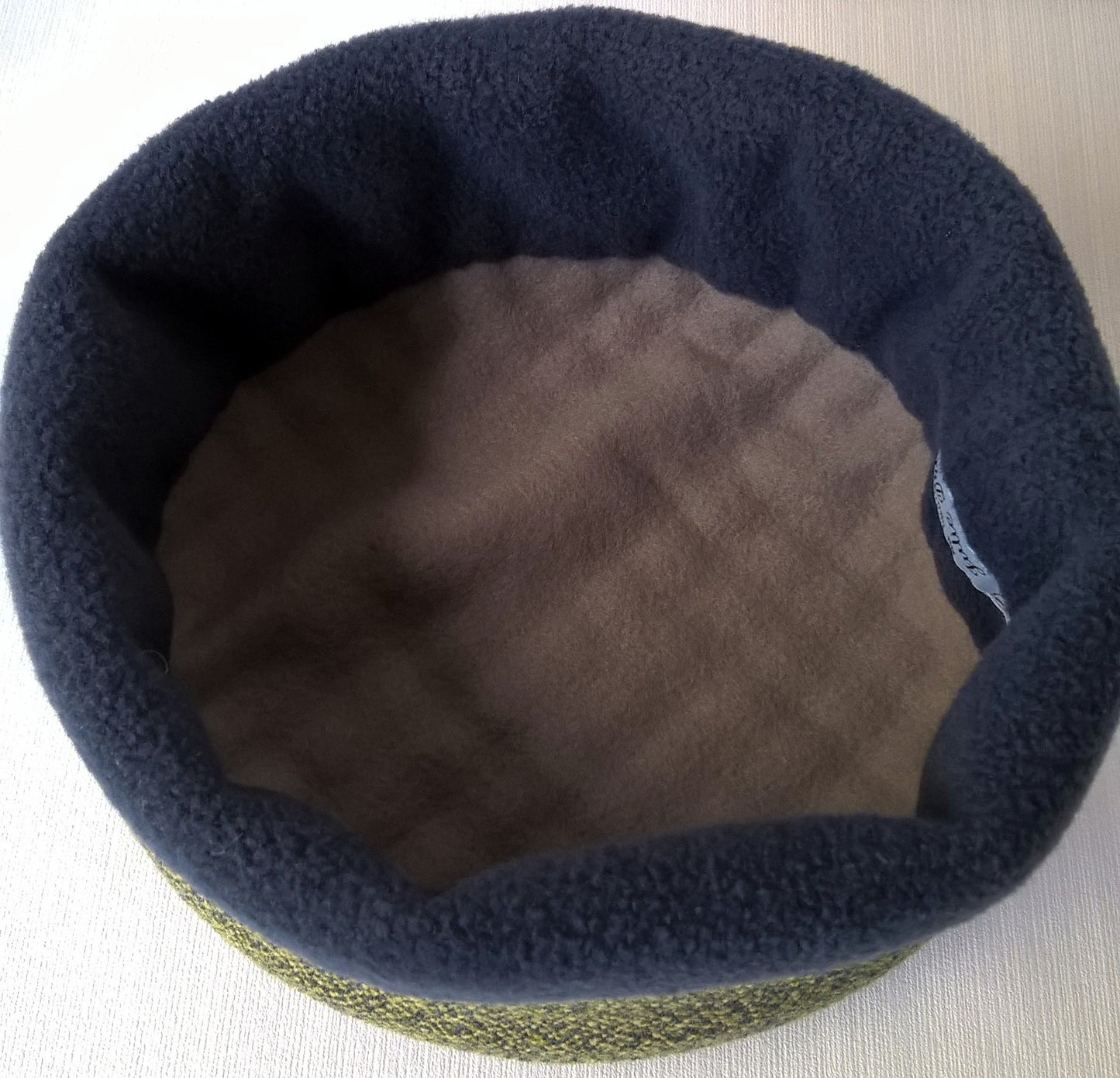 Handmade fleece lined wool and cotton skullcap hat