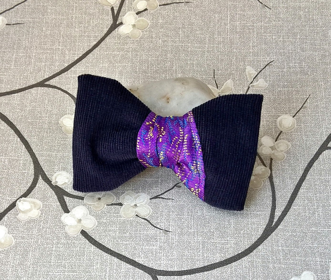Pre Tied Bow Tie Tie, Purple and Navy Asymmetrical 50s Fashion Men