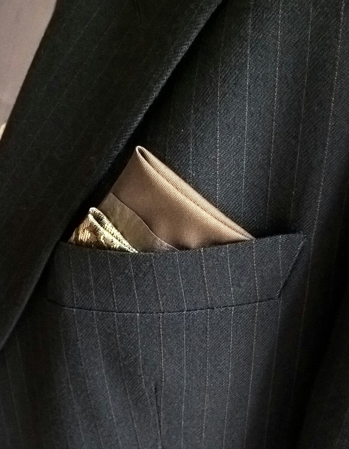 Brown and Gold Pre Folded Pocket Square, Mens Wedding Suit Handkerchief