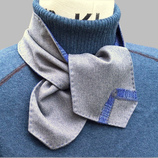 Blue & grey wool scarf with felted detail