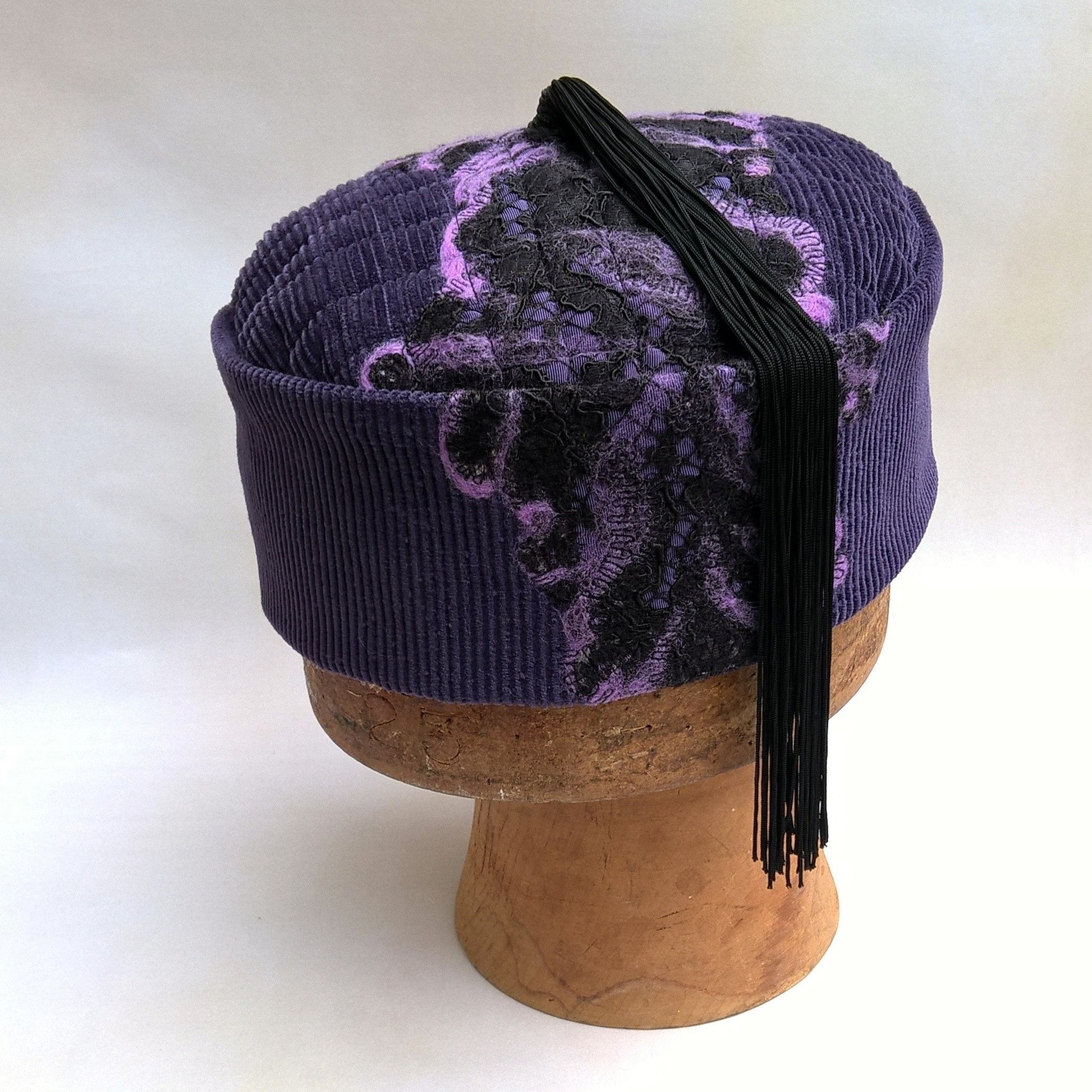 Gothic looking purple smoking cap in soft corduroy 