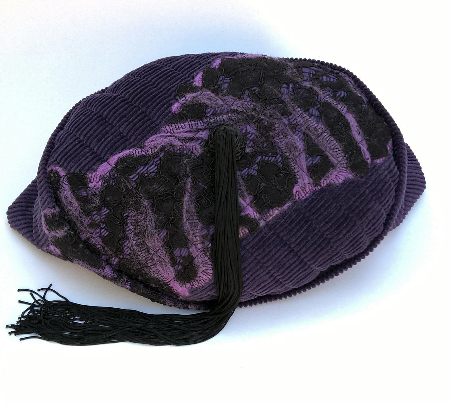 Smoking cap in soft purple corduroy