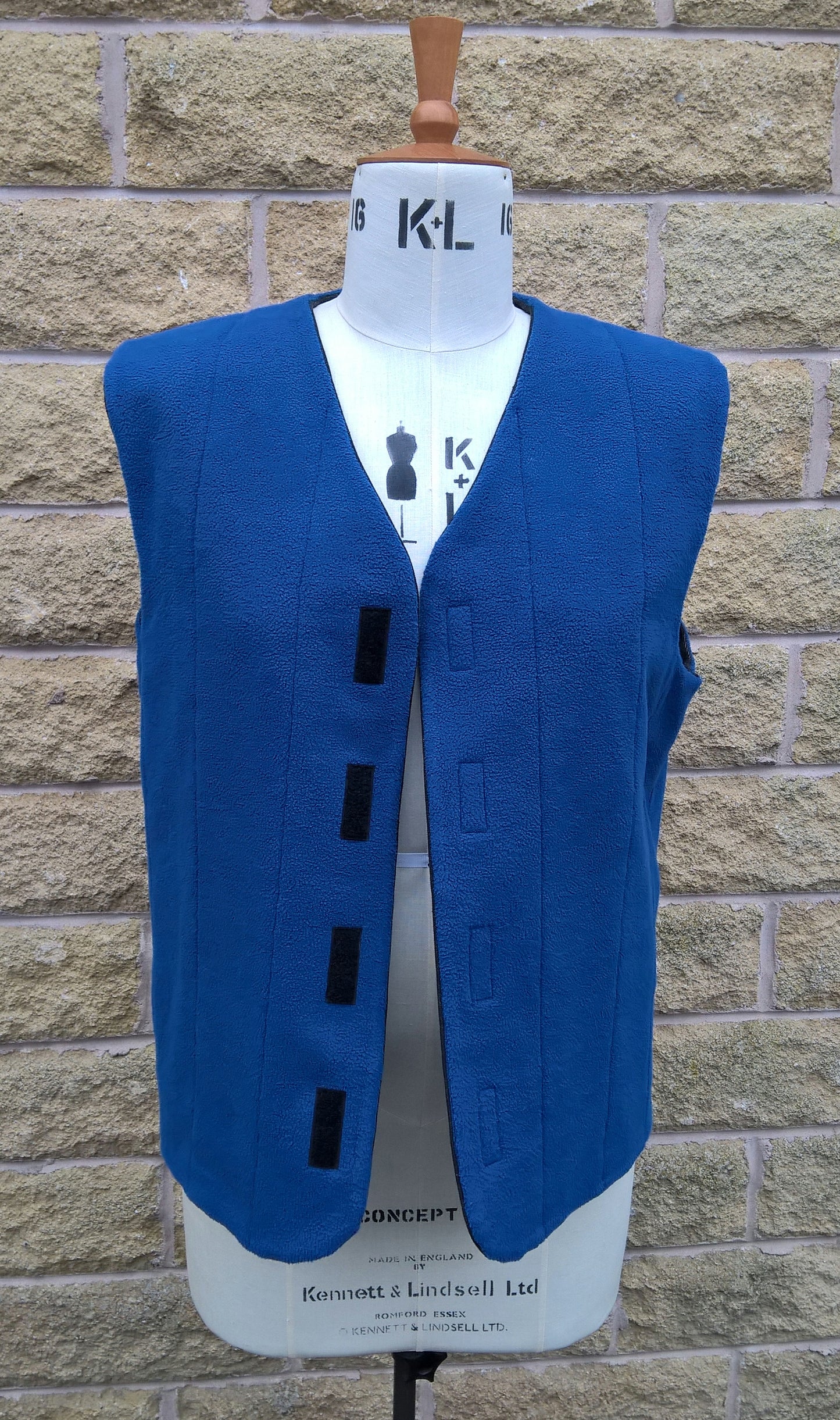 Quilted Gilet in Black denim with blue fleece lining